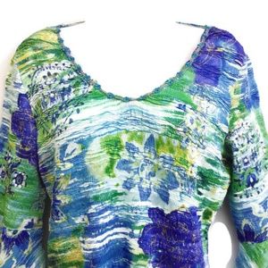 Alberto Makali 90s Blouse Sequin Crinkle Flounce Bell Ruffle Sleeve Side Vents M